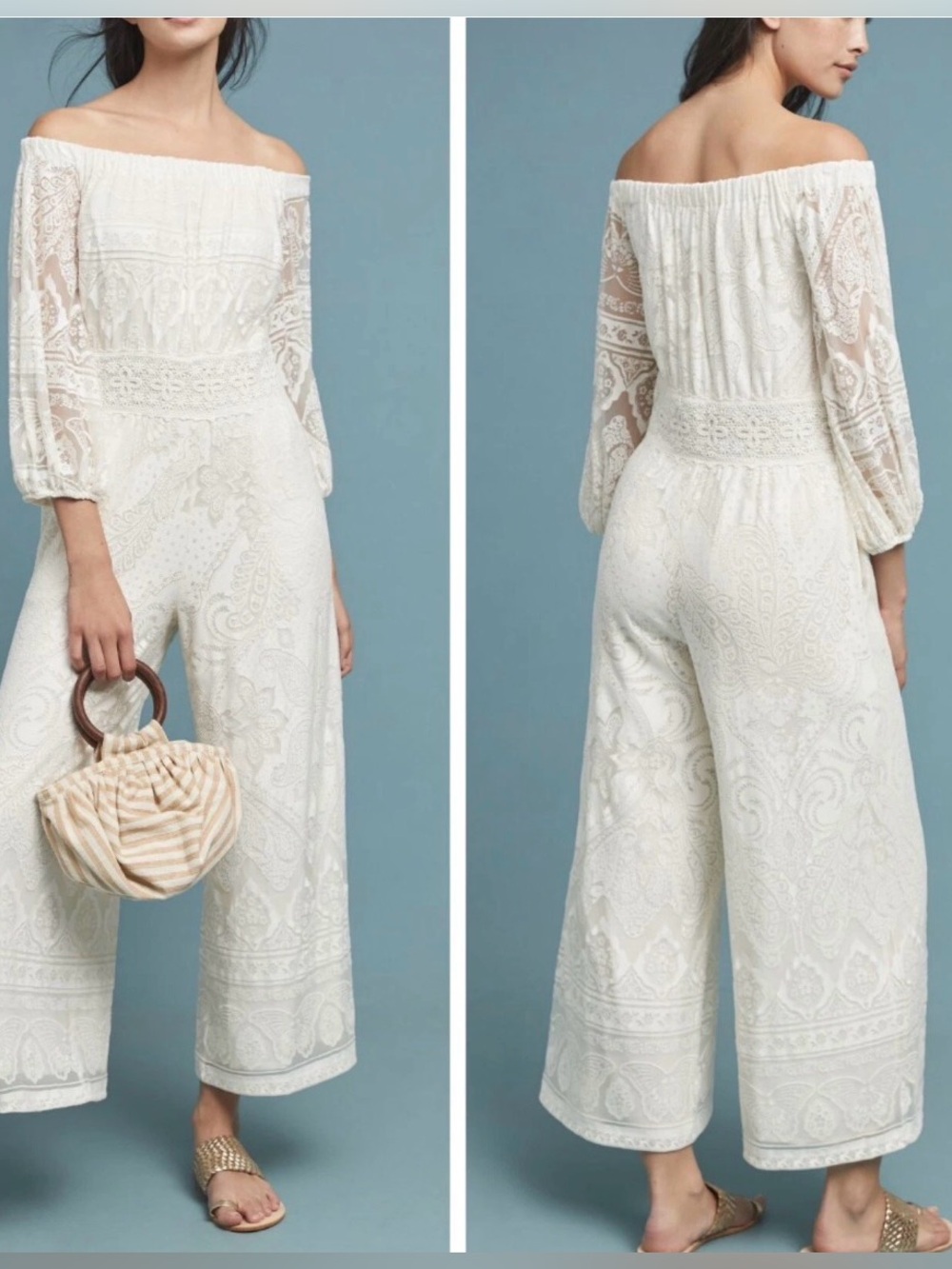 Farm Rio Elliot Embroidered Off Shoulder Jumpsuit M